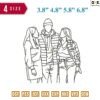 3 Person LineArt Embroidery Design 3.8" 4.8" 5.8" 6.8"