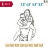 Couple Carry line Art Embroidery Design 3.8" 4.8" 5.8" 6.8"