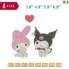 Kuromi and melody love Embroidery Design  3.8" 4.8" 5.8" 6.8"