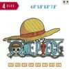 One Piece Logo with hat Embroidery Design 4.8" 5.8" 6.8" 7.8"