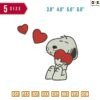 Snoopy 3 heart Embroidery Design 3.8" 4.8" 5.8" 6.8"