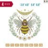 Bee Flowers Embroidery Design 3.8" 4.8" 5.8" 6.8"