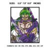 One Piece Zoro Embroidery Design